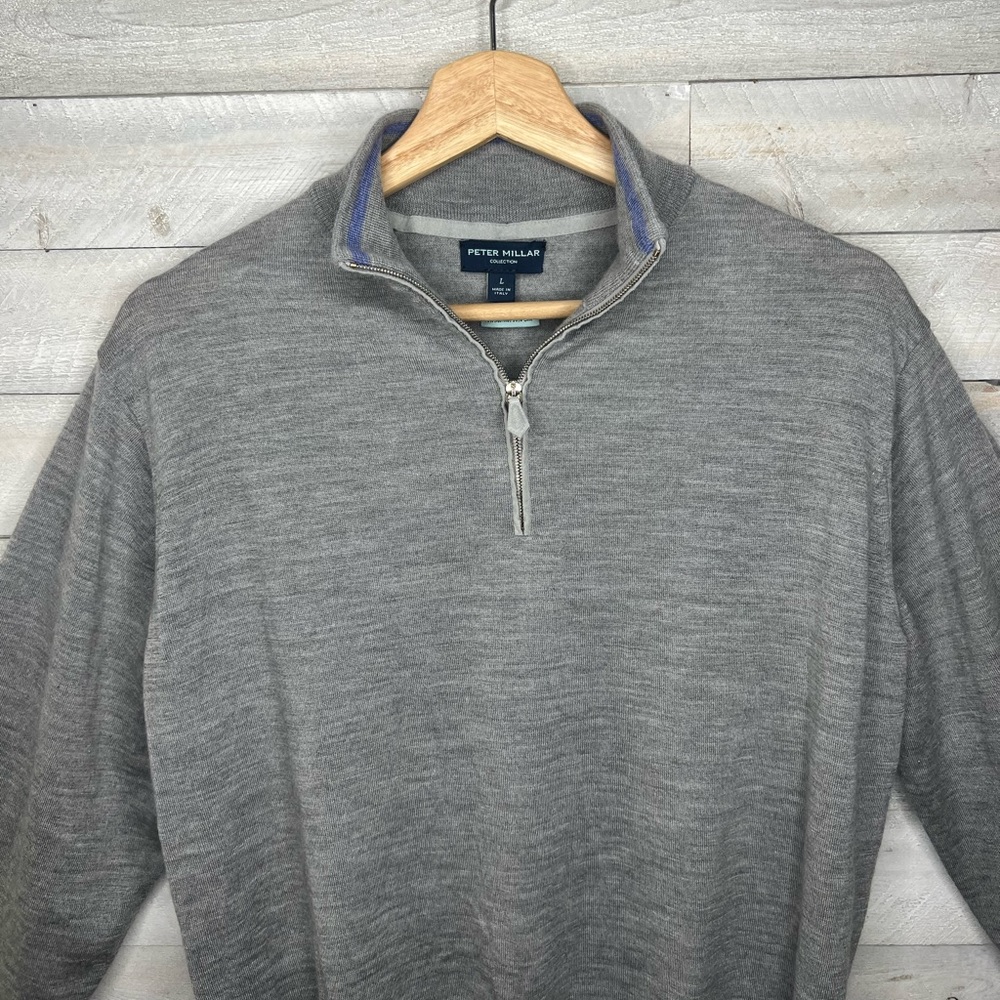 Peter Millar Collection Men’s Gray Merino Wool & Silk 1/4 Zip Sweater Size Large